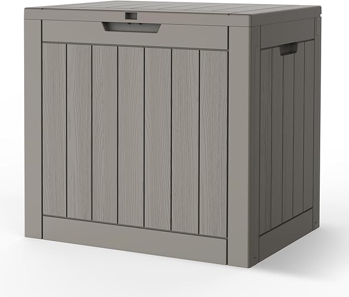 Outdoor Storage Box, Deck Box Waterproof 35 Gallon, Resin Outside Storage, Storage Bin for Package Delivery, Patio Furniture Cushion, Pool Accessories, Weatherproof and UV Resistant, Grey