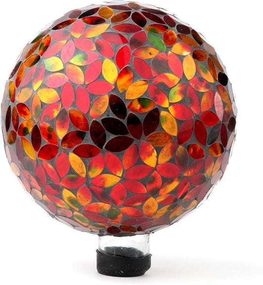 Lily's Home Colorful Mosaic Glass Gazing Ball, Designed with a Stunning Holographic Petal Mosaic Pattern to Bring Color and Reflection to Any Home and Garden, Red and Gold (10" Diameter)