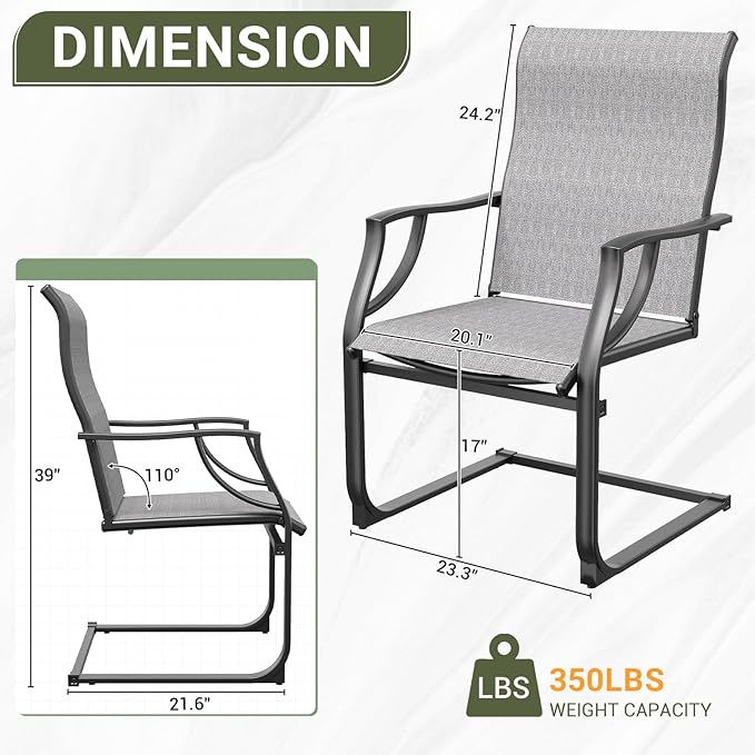 Amopatio Patio Chairs Set of 2, Outdoor Dining Chairs for All Weather, Breathable Garden Outdoor Furniture for Backyard Deck, Grey & White