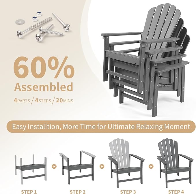 Stackable Adirondack Chair, Space Saving HDPE All-Weather Fire Pit Chairs for Outdoor Lawn Porch Deck