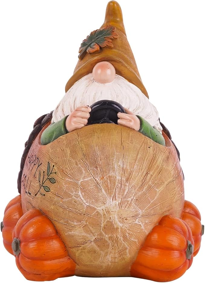 Topadorn Fall gnome with Pinecone Car and Resin Pumpkin Statue for Fall Harvest Party Ornaments Decor,Happy Fall