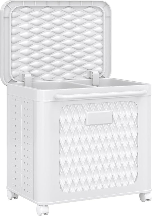 VECELO Deck Box, Outdoor Storage Box with Wheels and Lid, Waterproof Storage Bin for Package Delivery for Patio Furniture, Garden Tools, Pool Supplies, Foldable, White, 19.3" x 13.8" x 19.1"