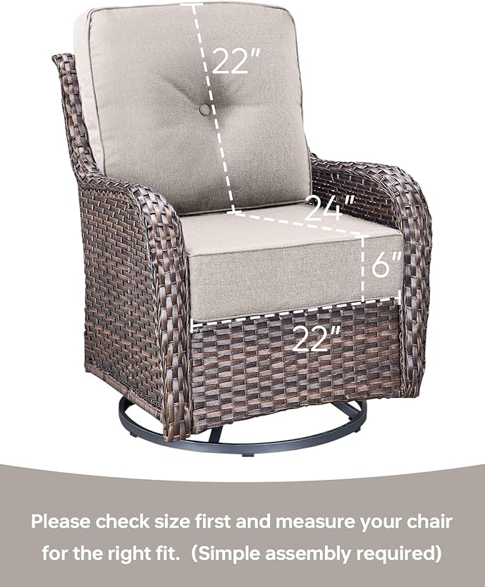 Luxury 22x24/22x25 6-Inch Outdoor Furniture Cushions Set of 6 - Comfortable Deep Seat Patio Zipper Chair Cushion for Wicker Wicker Rocking Swivel Chairs Loveseat Couch Sectional Sofa - Beige