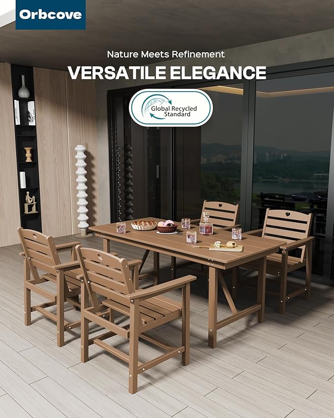 HDPE 2-Piece Outdoor Dining Chairs, Weather-Resistant Heart-Cutout Design Patio Dining Chairs, Outdoor Furniture for Lawn, Patio, Porch, Deck, Poolside, Yard (Teak)