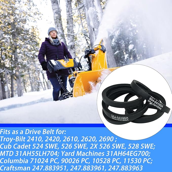 954-04195A Snow Thrower Auger Drive Belt 1/2" x 37" for Troy Bilt Cub Cadet Craftsman MTD Columbia Yard Machines 754-04195 754-04195A 954-04195 Stens 265-081(2 Pcs)