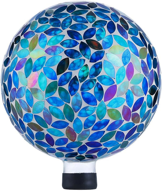 VOREEN 10-Inch Gazing Ball Glass Mosaic Gazing Globe, Handmade Outdoor Reflective Ball Yard Decoration for Homes, Patio, Lawn and Gardens, Gift for Mom Wife Friend, Blue and Amber
