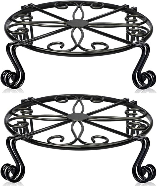 2 Pack Black Plant Stand for Flower Pot Heavy Duty Potted Holder Indoor Outdoor Metal Rustproof Iron Garden Container Round Supports Rack for Planter Bronze, Pumpkin Stand Outdoor…