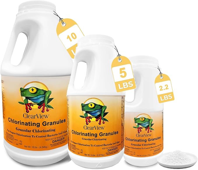 CLEARVIEW Chlorine Granules 2.2 Lbs for Swimming Pools, Pool Chlorine Shock Granular Sanitizer for Spas, Fast Dissolving Chlorinating Granules for Hot Tubs, 2.2 Pounds
