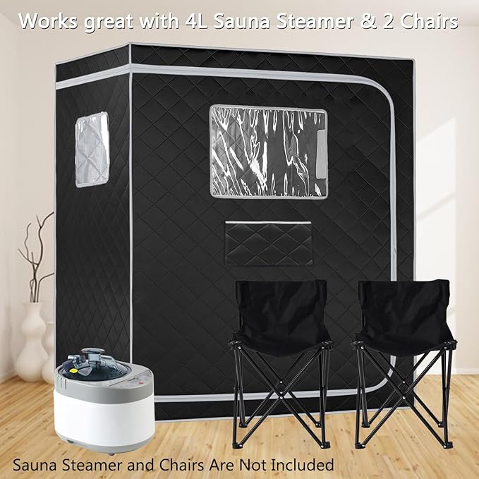 Smartmak Full Size Steam Sauna Tent, Portable Whole Body Home Spa Room, 1 or Two Person Large Space, Steamer NOT Included (47.28" x 35.46" x 63" Grey Border)