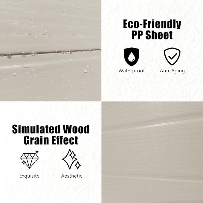 Outdoor Shed 5x3/6x4/7x7/8x6/8x10/8x12 FT, 15MM Thick PP Resin Plastic Shed with Lockable Door & Floor - Waterproof Plastic Tool Shed for Bike, Garbage Can, Backyard, Patio ﻿ ﻿ (Light Brown, 5X3FT)