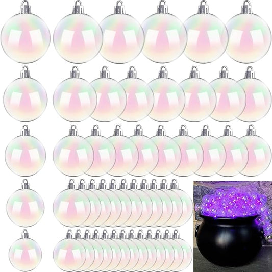 50 PCS Christmas Iridescent Ornaments,Clear Plastic Bubbles Hanging Filled Ornaments,Christmas DIY Hanging Rainbow Ball 5 Different Sizes for Xmas Tree Wedding Party Birthday Home Decorations