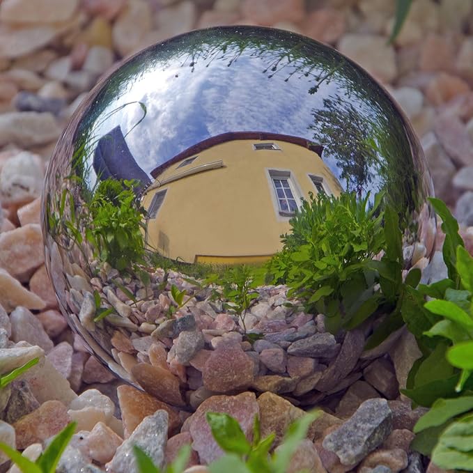 uxcell Gazing Ball 8 Inch 200mm Reflective Sphere Polished Hollow Ball, Stainless Steel Gazing Globe Mirror Ball for Home Outdoor Decoration, Silver Tone