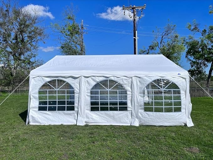Delta 20'x20' Budget PE Tents Including 2 Free Bags for Parties, Outdoor Canopy Carpas para Fiestas, Wedding Party Tent with Waterproof Top & Removable Sidewalls for Patio Outdoor Events(B Model)