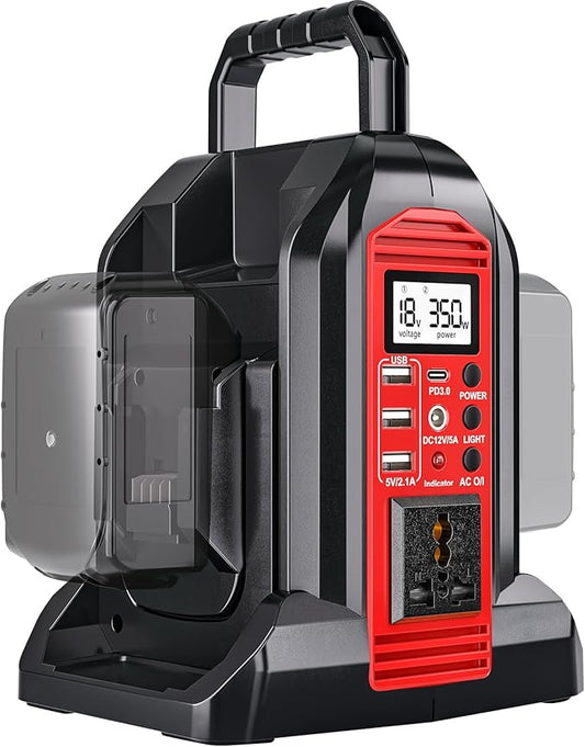 350W Power Inverter for Milwaukee 18V Li-ion Battery, 20V to 110V Pure Sine Wave Inverter with LED Light, Power Station Car Adapter Compact&Lightweight for Cars, Camping, Outdoor Use(Tool Only)