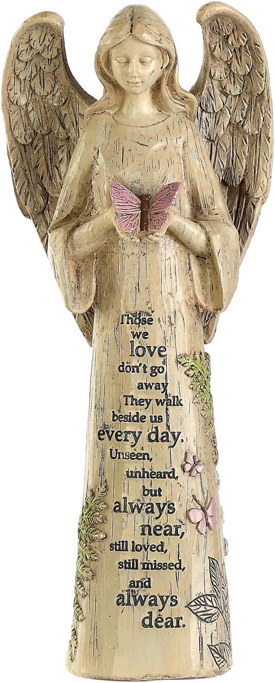 Topadorn Angel Statue Decoration for Garden & Patio, Standing Angel with Butterfly Memorial Resin Figurine Sculpture Ornament, Waterproof Antique Stone, 10''H