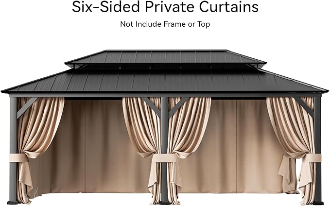 Gazebo Curtain Replacement Universal 6-Panel Sidewalls 12' x 20', Outdoor Gazebo Privacy Curtains with Zipper, Replacement for Outdoor, Patio Canopy, Garden and Backyard (Curtain Only)