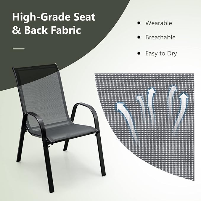 Tangkula Patio Dining Chairs Set of 4, Outdoor Stackable All Weather Heavy Duty Dining Chairs Set with Armrests, Support 330 LBS, for Poolside, Backyard, Garden, Deck, Front Porch (Grey)