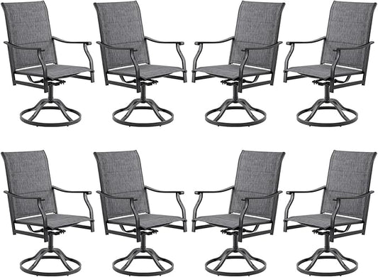 Swivel Patio Chairs Set of 8, Outdoor Patio Dining Chairs with Padded Textilene, Swivel & Rocker Metal Outdoor Dining Chairs All-Weather for Backyard, Grey Fabric with Black Frame