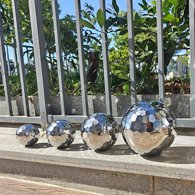 304 Stainless Steel Gazing Ball Sculptures Diamond Ball Decoration Mirror Hollow Decor Ball Reflective Garden Sphere Hollow Metal Ball Ornament Statues Gazing Globe for Home Garden (10 inch)