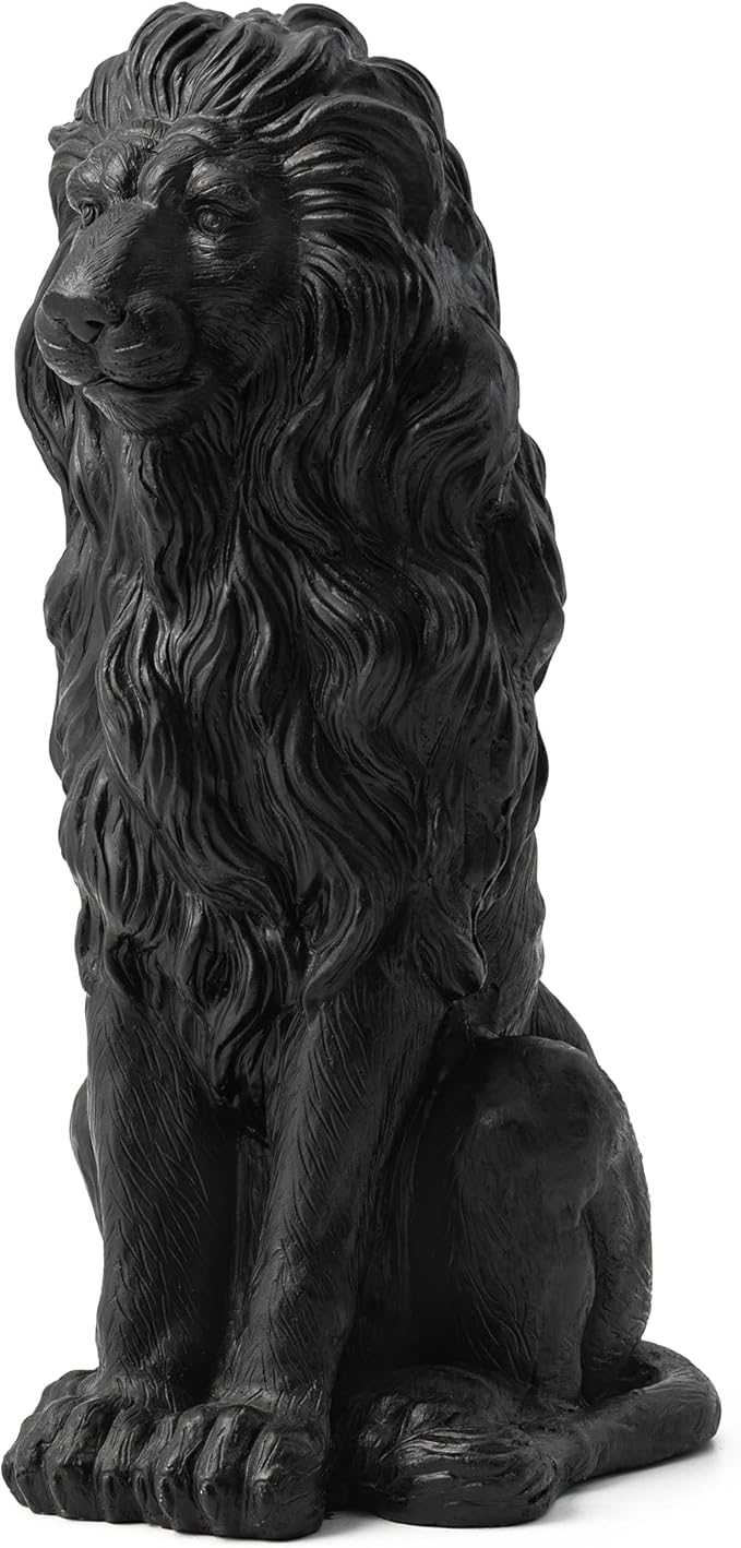 Glitzhome Guardian Sitting Lion Garden Statue MGO Outdoor Decoration, 27.75" H, Black