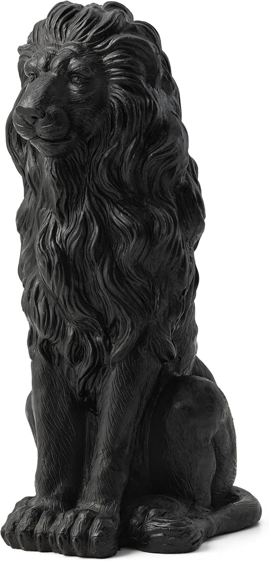 Glitzhome Guardian Sitting Lion Garden Statue MGO Outdoor Decoration, 27.75" H, Black