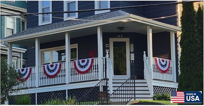 American Pleated Fan Flag Bunting. 2 x 4 ft Stars & Sewn Stripes USA Indoor/Outdoor Cotton Bunting Banner. Perfect for July 4th and America 250 events. 100% Made in USA by Old Glory Bunting