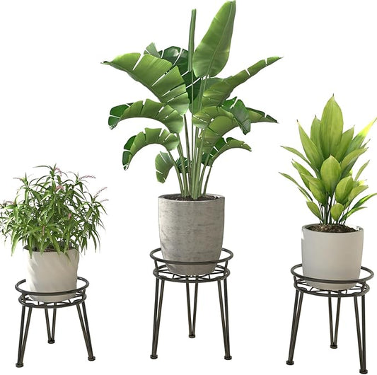 3Pack Metal Plant Stands Outdoor Indoor,Rustproof Iron Flower Pot Stands Outdoor,Heavy Duty Pot Stand for Plants Indoor,Round Black Display Rack Flower Stand Plant Holders