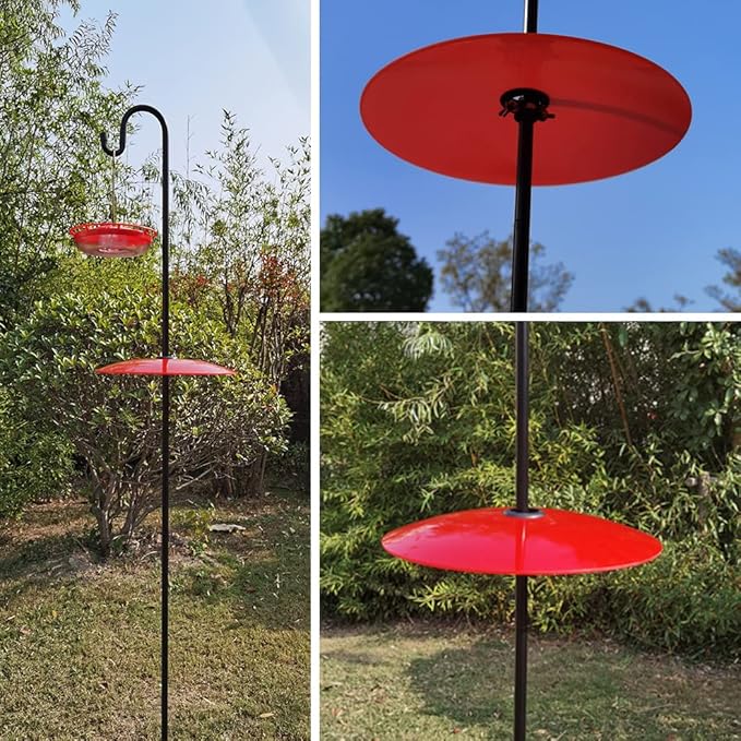 13" Glass Rain Guard for Bird Feeder Outdoors - Baffle on Shepherd Pole or S Hook Hanging - Large Weather Guard Protective Dome - Red (Dia. 33CM)