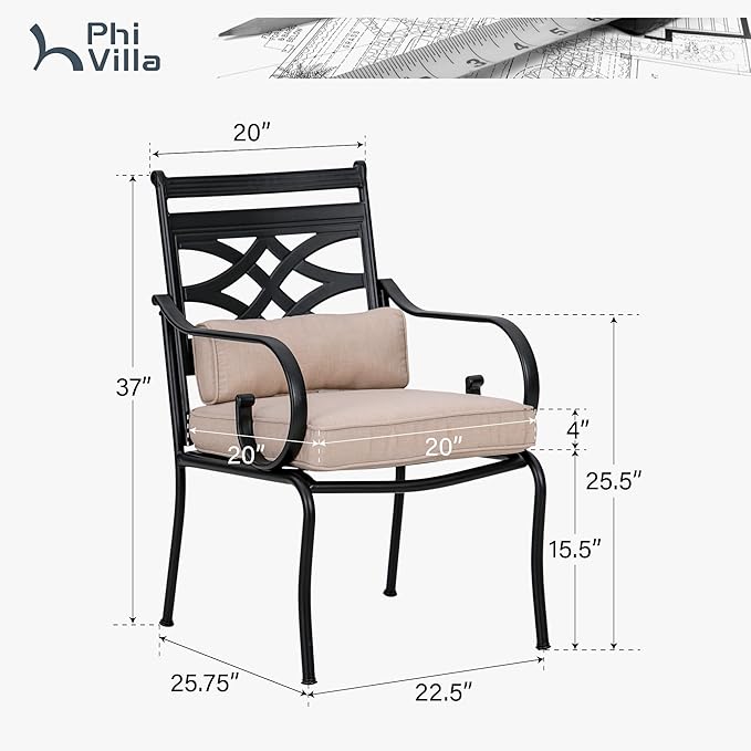 PHI VILLA Patio Dining Chairs Set of 4, Outdoor Chairs with Cushion and Pillow for Garden Lawn and Deck