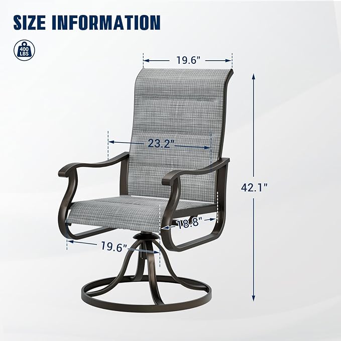 UDPATIO Patio Swivel Dining Chairs Set of 8, Outdoor Swivel Chairs High Back with All Weather Padded Textilene, Metal Rocking Frame for Lawn Garden Backyard, Grey White