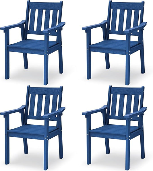 YEFU Patio Dining Chairs Set of 4: All Weather Outdoor Dining Chairs with Wide Curved Seat and Backrest - Outdoor Furniture Plastic for Outside Backyard/Garden/Porch/Deck 350lbs Capacity Blue