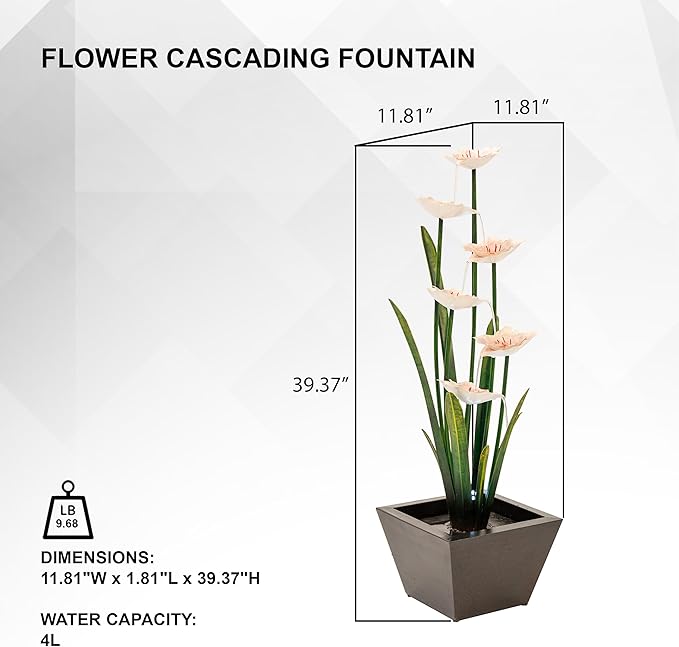 XBrand Metal Sculptural Multi-Tiered Flower Water Fountain, w/LED Lights, Multicolored, 39" Tall