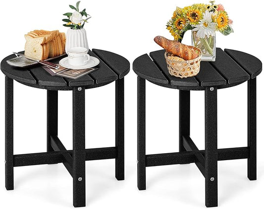 Tangkula Round Outdoor Side Table, 18 Inch Weather Resistant HDPE Adirondack Table, Outdoor Indoor Chairside End Tables, Patio Side Table for Lawn Garden Balcony Backyard, Easy Assembly (2, Black)