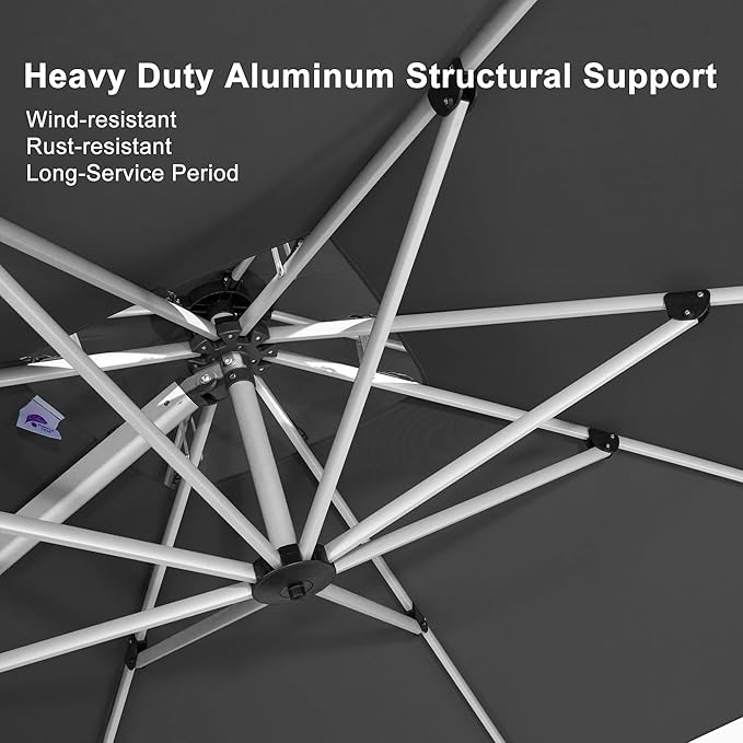 PURPLE LEAF 10 Feet Patio Umbrella Outdoor Round Umbrella Large Cantilever Umbrella Windproof Offset Heavy Duty Sun for Garden Deck Pool Patio, Grey