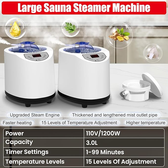 2 Person Infrared Sauna Box for Home, Portable Steam Sauna with 660nm Red Light Therapy Lamp, 5-Layer Waterproof, 2 Steamers, 2 Folding Chair