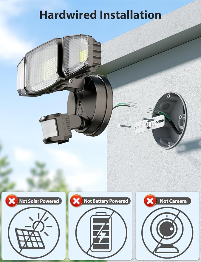 Olafus 80W Motion Sensor Outdoor Lights, 8000lm Hardwired Motion Flood Light, IP65 Waterproof LED Security Floodlights, 6500K Motion Detector Lights for Outside, Brown