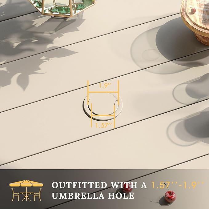 VICLLAX 7 Pieces Patio Dining Set for 6, All Weather Outdoor Furniture - 47.2" Round Patio Table and Swivel Padded Chairs, Sandshell Color Tabletop and Fabric