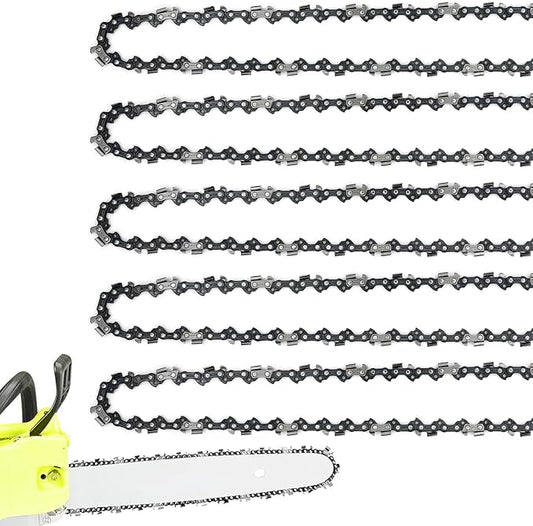 5 Pack 18 Inch Chainsaw Chain 62 Drive Links 3/8" LP Pitch .050" Gauge Fit Craftsman CS1803, Ego CS1800, Poulan 2025, Kobalt KCS 180B-06, Echo CS-280, Greenworks- S62