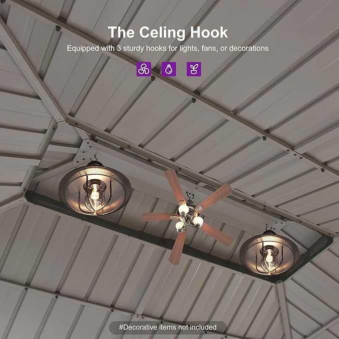 PURPLE LEAF 12' x 14' Outdoor Hardtop Gazebo, Champagne Aluminum Frame with Galvanized Steel Double Roof, Curtains and Netting for Patio Lawn and Garden