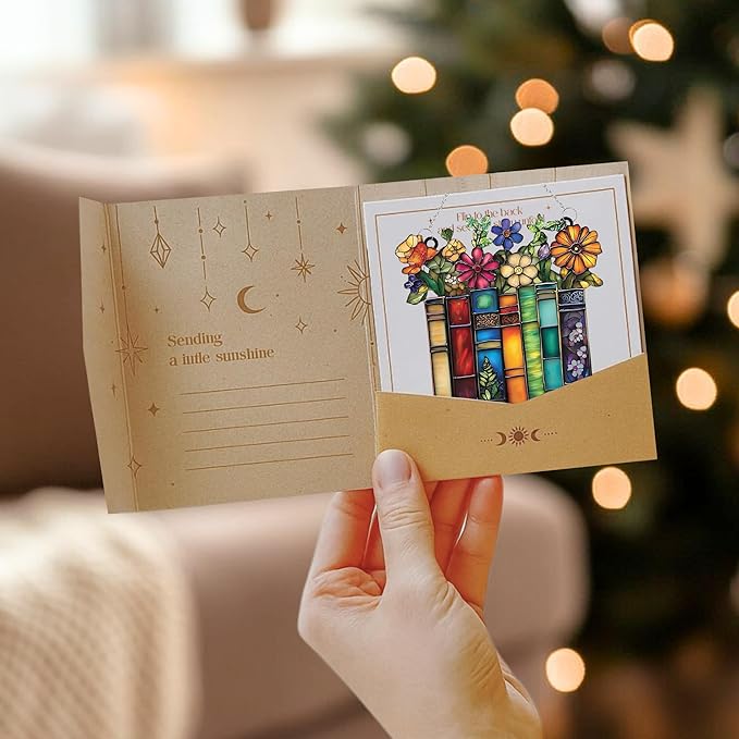 Flower and Books Bookish Acrylic Suncatcher Stained Glass Effect Window Car Hanging Christmas Ornament Indoor Outdoor Decor Garden Bookworm Sun Catcher Book Lover for Women Mom Grandma