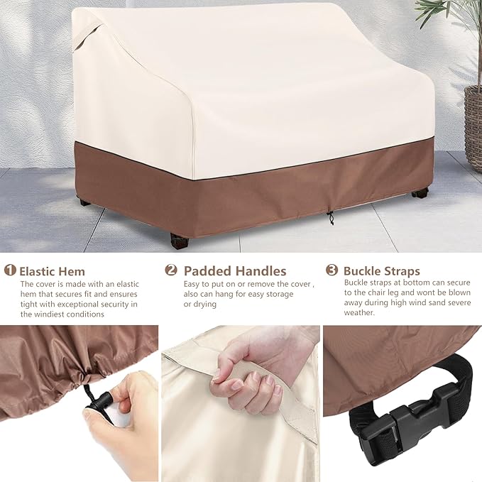 Okcool Heavy Duty Patio Sofa Cover, 100% Waterproof 3-Seater Outdoor Sofa Cover Fits up to 76W x 32.5D x 33H Inches, Lawn Patio Furniture Covers,Beige & Brown