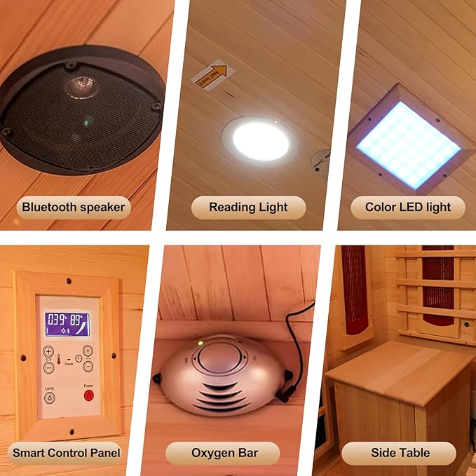 Corner Sauna 1 Person, Infrared Wooden Sauna, Luxurious Canadian Hemlock Home Saunas, 2300 W 8 Heating Element, Low EMF Full Size Indoor Spa(Left Recliner)