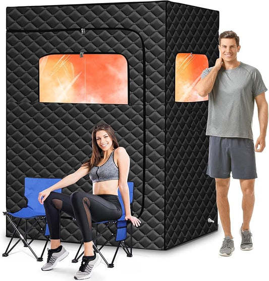 Upgraded Portable Steam Sauna, Portable Sauna Box for Home, Home Sauna Tent Full Body, 1200W 3L Steam Generator, 99 Minute Timer, Folding Chair, Remote Control Included(Black)