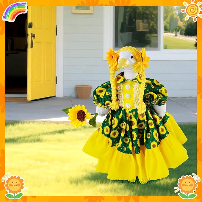 RONBEI Porch Goose Outfits, Sunflower Porch Goose Outfits Clothes for Porch Goose Statue Fit 23” Geese Lawn Yard Garden Party Decorate