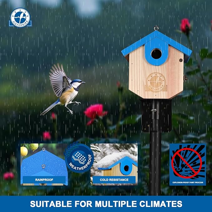 Wren Bird Houses for Outside Cedar Hanging Birdhouses for Outdoors 1-1/8" Entrance Hole Bird Houses for Outside Clearance Wooden Nesting Box Chickadee Predator Guard, Blue