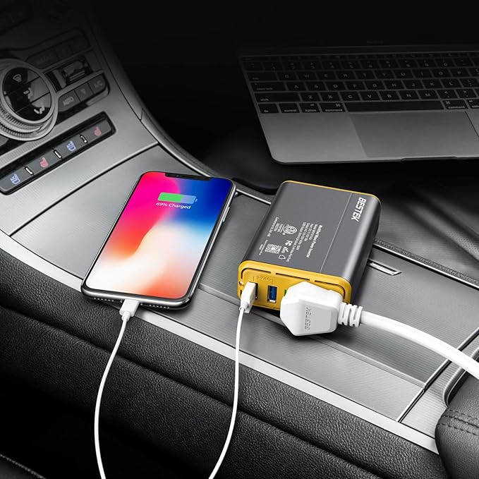 BESTEK 150W Power Inverter DC 12V to 110V AC Converter 4.2A Dual USB Car Adapter (Yellow)…