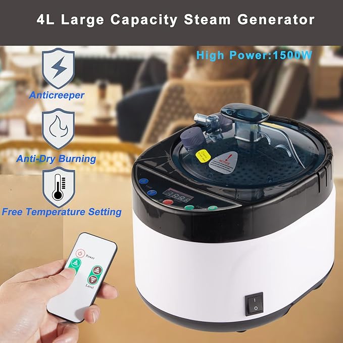 Portable Steam Sauna Box – Home Sauna Tent with 4L & 1500W Steamer, Remote Control Time & Temperature Settings, Foldable Chair Included for Relaxation
