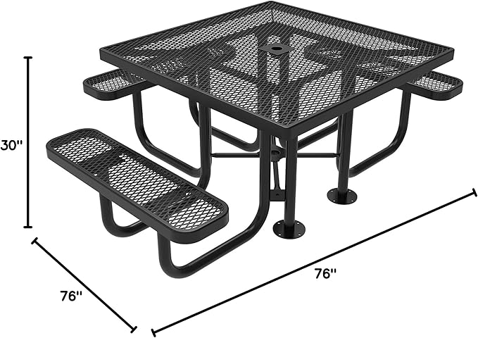 COATEDOUTDOORFURNITURE Heavy-Duty Portable ADA-Compliant Outdoor Picnic Table with Umbrella Hole, Expanded Metal Patio Dining Furniture Made in America (46" Square Top, Black)