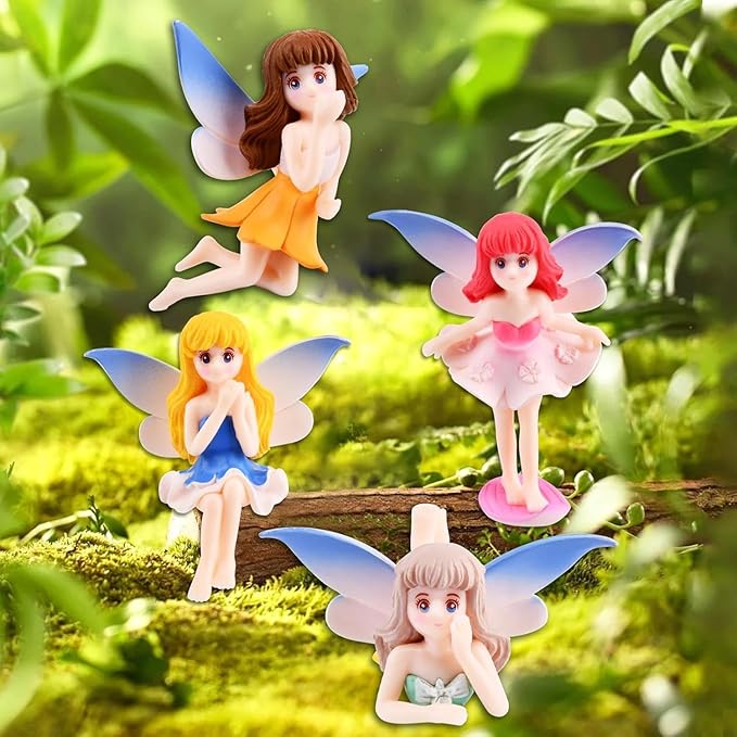 2 Pcs Enchanting Small Fairy Figurines with Fly Wings - Miniature Fairy Garden Accessories for DIY Gardens, Birthday Cake Toppers, Flower Pot Decor, Home & Car Decoration, Mini Pond Bridge Ornaments.