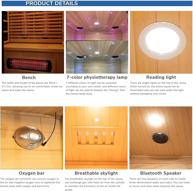 Luxury Dual-System Wood Sauna Room for 4-6 Person, Hybrid Indoor Sauna Spa,Canadian Hemlock, 6KW Heater, 195°F Steam+149°F Far Infrared, 12 Heating Elements, 220V, Oxygen Ionizer, 8mm Tempered-Grass